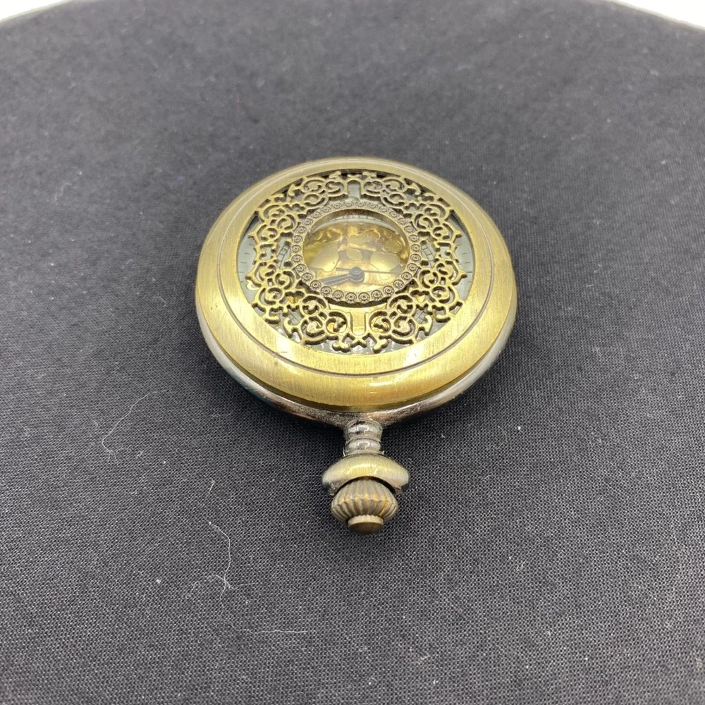 Pocket Watch Brass Filigree Skeleton Steampunk Engraved Victorian Goth Untested